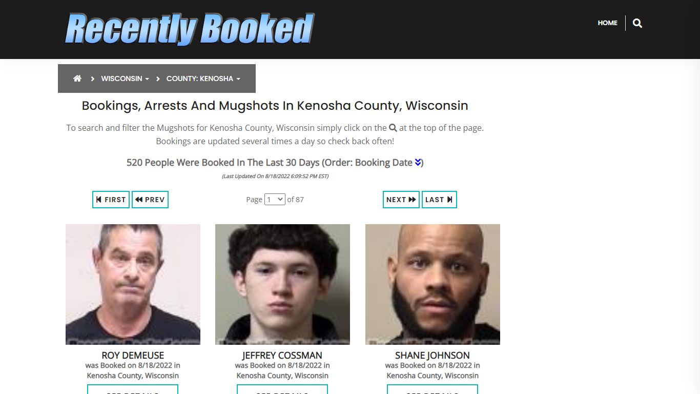 Bookings, Arrests and Mugshots in Kenosha County, Wisconsin